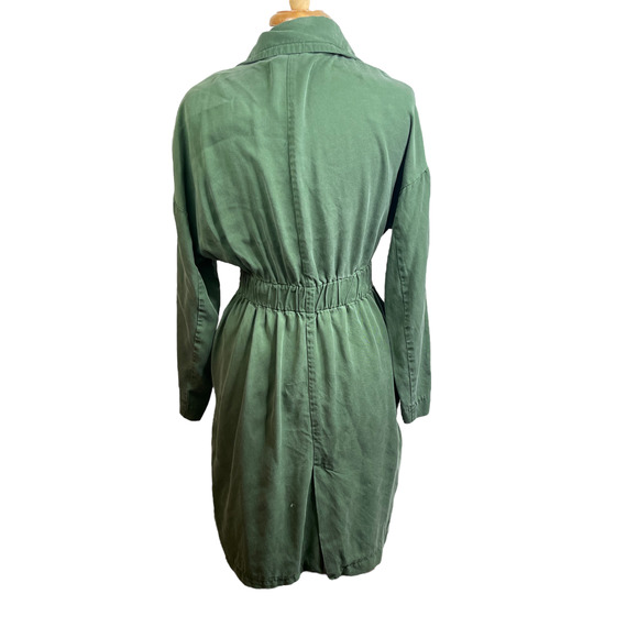 Zara Olive Green Light Weight Trench Coat Duster Jacket Belted Waist Tied - Picture 15 of 15
